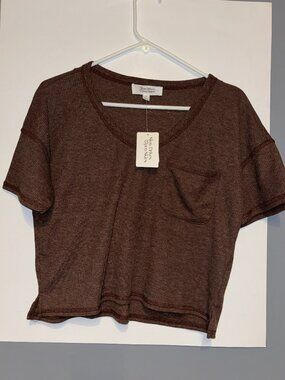 Slow Drives & Open Skies Washed Brown V-neck Pocket Tee